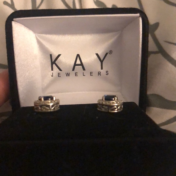 Lab-Created Blue & White Sapphire Earrings - Picture 3 of 4